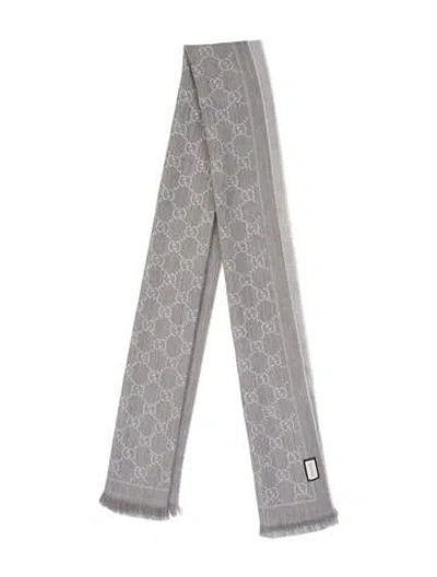 Pre-owned Gucci Wool Gg Logo Scarf In Gray
