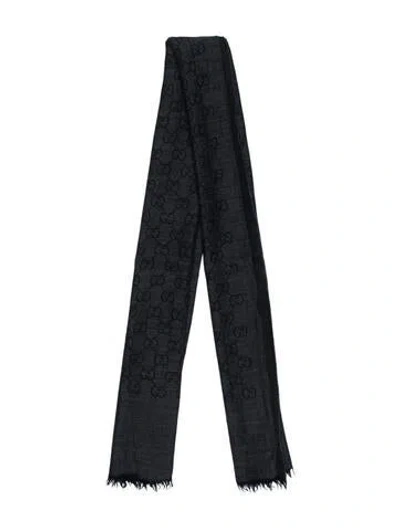Pre-owned Gucci Wool Gg Logo Scarf In Gray