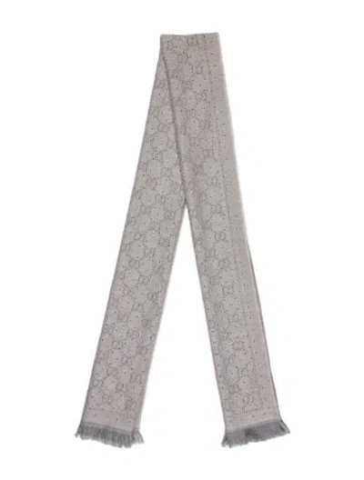 Pre-owned Gucci Wool Gg Logo Scarf In Gray