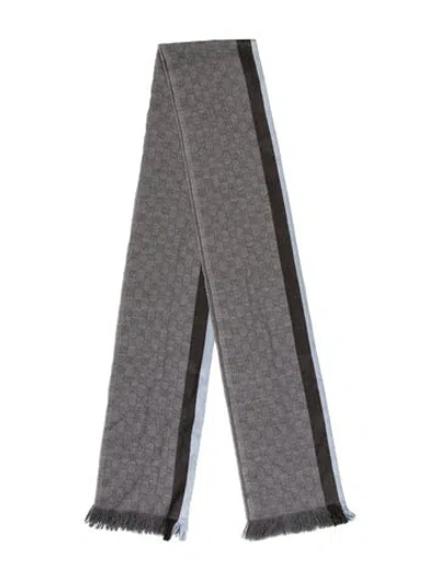 Pre-owned Gucci Wool Gg Logo Scarf In Gray