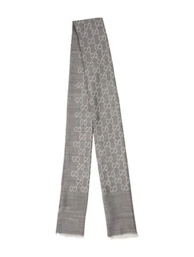 Pre-owned Gucci Wool Gg Logo Scarf In Gray