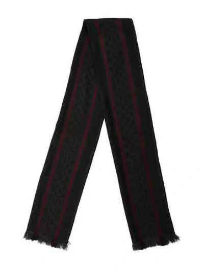 Pre-owned Gucci Wool Gg Logo Scarf In Gray