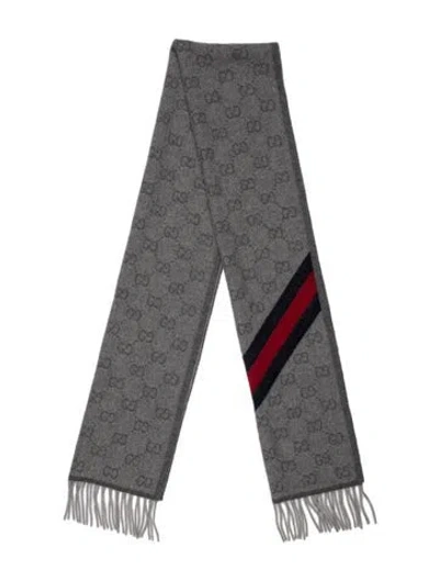 Pre-owned Gucci Wool Gg Logo Scarf In Gray