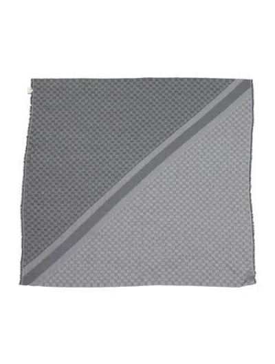 Pre-owned Gucci Wool Gg Logo Scarf In Gray