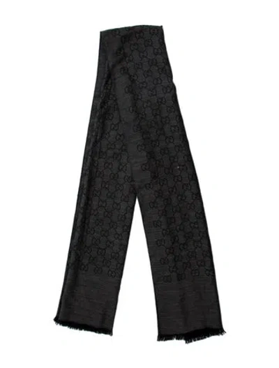 Pre-owned Gucci Wool Gg Logo Scarf In Gray