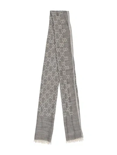 Pre-owned Gucci Wool Gg Logo Scarf In Gray