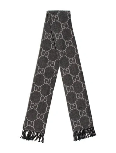 Pre-owned Gucci Wool Gg Logo Scarf In Gray