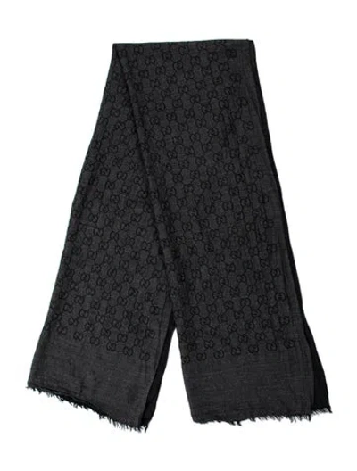 Pre-owned Gucci Wool Gg Logo Scarf In Gray