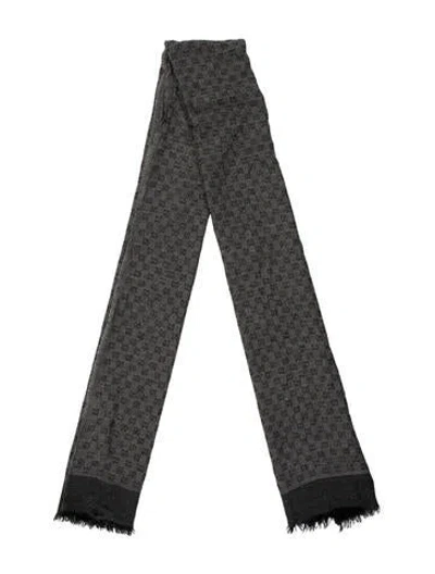 Pre-owned Gucci Wool Gg Logo Scarf In Gray