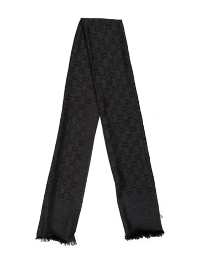Pre-owned Gucci Wool Gg Logo Scarf In Gray