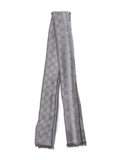 Pre-owned Gucci Wool Gg Logo Scarf In Gray