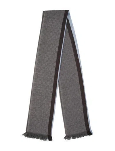 Pre-owned Gucci Wool Gg Logo Scarf In Gray