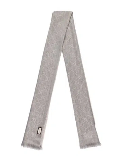 Pre-owned Gucci Wool Gg Logo Scarf In Gray