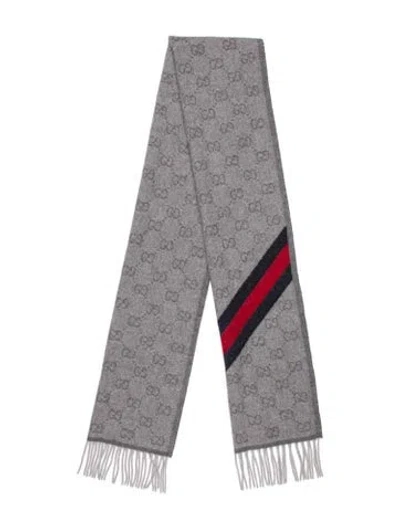 Pre-owned Gucci Wool Gg Logo Scarf In Gray