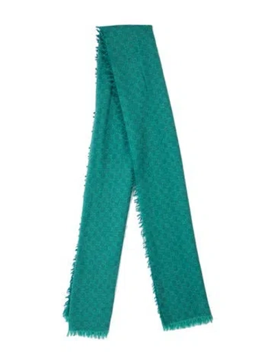 Pre-owned Gucci Wool Gg Logo Scarf In Green