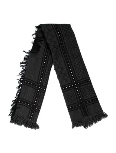 Pre-owned Gucci Wool Gg Logo Scarf In Grey