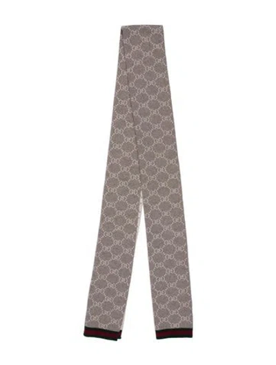 Pre-owned Gucci Wool Gg Logo Scarf In Grey