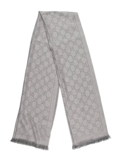 Pre-owned Gucci Wool Gg Logo Scarf In Grey