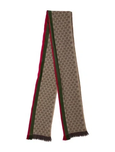 Pre-owned Gucci Wool Gg Logo Scarf In Neutral
