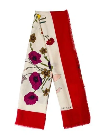 Pre-owned Gucci Wool Gg Logo Scarf In Neutral
