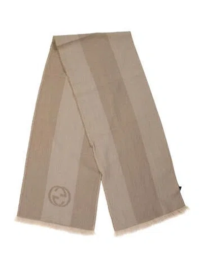 Pre-owned Gucci Wool Gg Logo Scarf In Neutral