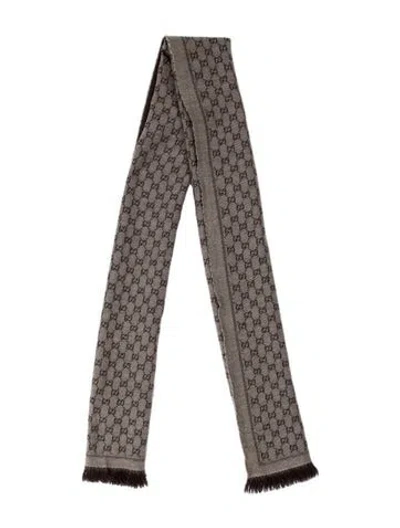 Pre-owned Gucci Wool Gg Logo Scarf In Neutrals