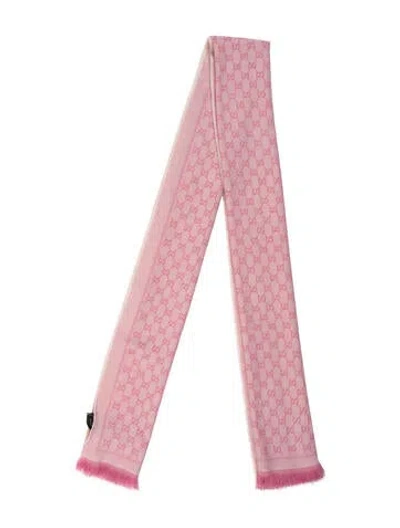 Pre-owned Gucci Wool Gg Logo Scarf In Pink