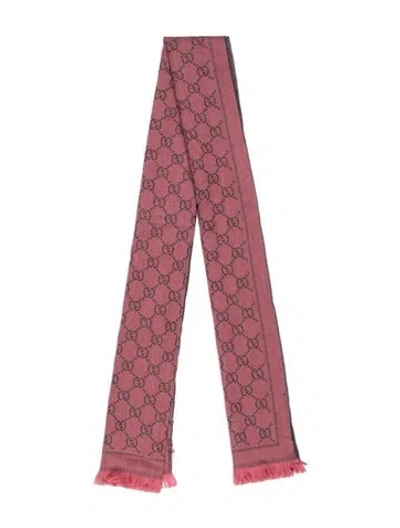 Pre-owned Gucci Wool Gg Logo Scarf In Pink