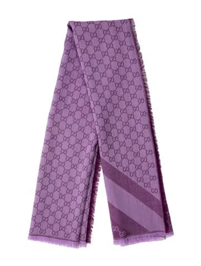 Pre-owned Gucci Wool Gg Logo Scarf In Purple