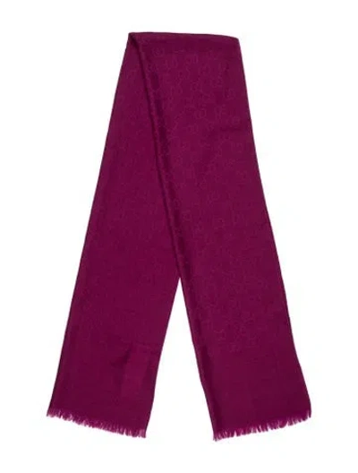 Pre-owned Gucci Wool Gg Logo Scarf In Purple
