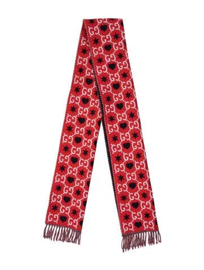 Pre-owned Gucci Wool Gg Logo Scarf In Red