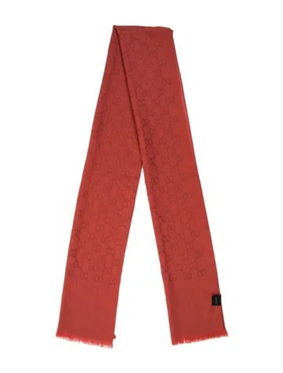 Pre-owned Gucci Wool Gg Logo Scarf In Red