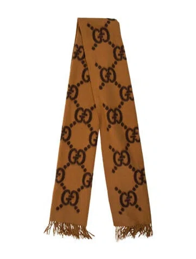 Pre-owned Gucci Wool Gg Logo Scarf W/ Tags In Brown
