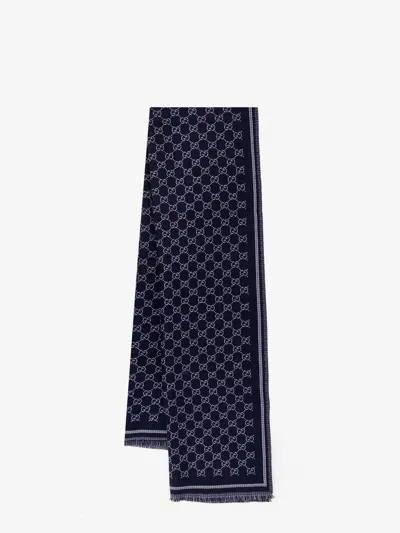 Gucci Wool Gg Scarf In Blue