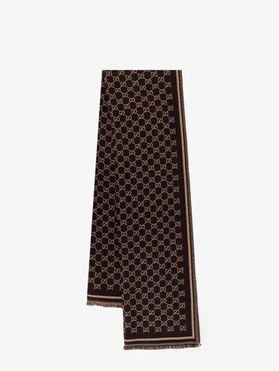 Gucci Wool Gg Scarf In Brown