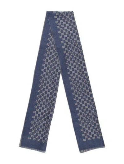 Pre-owned Gucci Wool Gg Signature Scarf In Blue