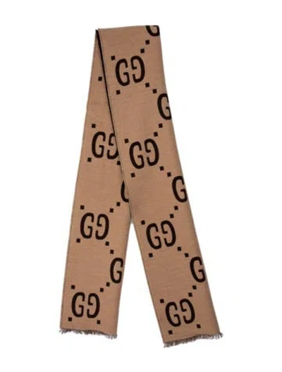 Pre-owned Gucci Wool Gg Signature Scarf In Brown
