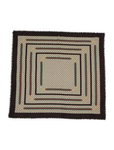 Pre-owned Gucci Wool Gg Signature Scarf In Brown