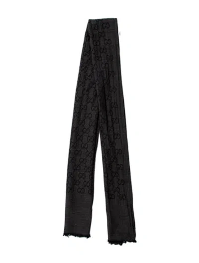 Pre-owned Gucci Wool Gg Signature Scarf In Gray