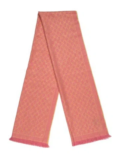 Pre-owned Gucci Wool Gg Signature Scarf In Pink