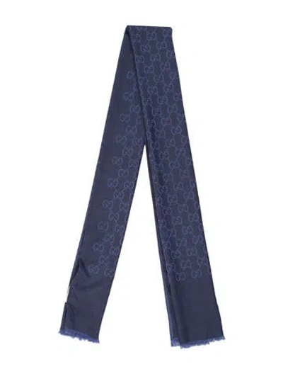 Pre-owned Gucci Wool Gg Supreme Scarf In Blue
