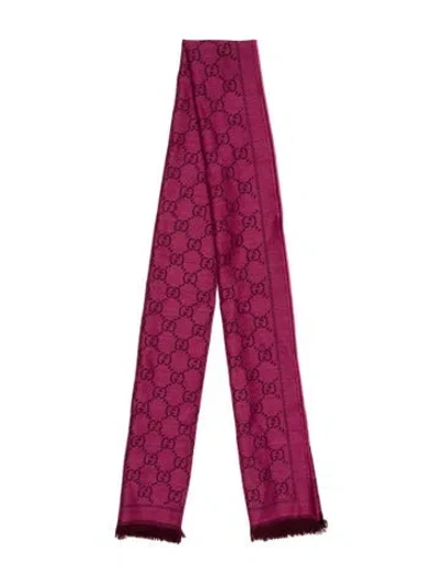 Pre-owned Gucci Wool Gg Supreme Scarf In Pink