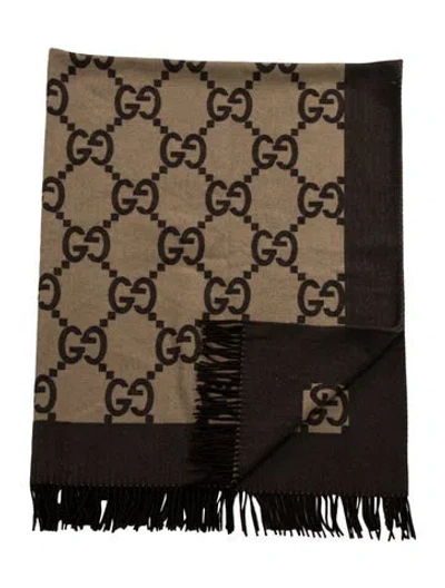 Pre-owned Gucci Wool Gg Throw Blanket In Brown