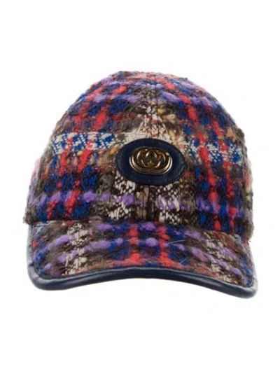 Pre-owned Gucci Wool Gg Tweed Baseball Cap In Purple
