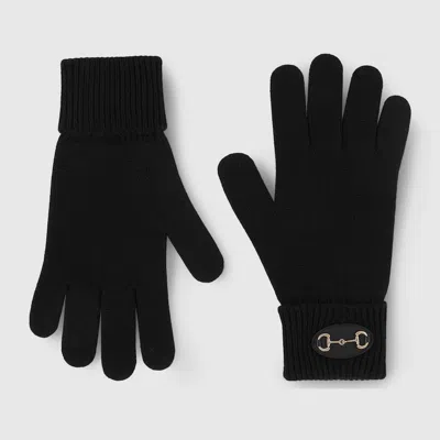 Gucci Wool Gloves With Horsebit In Black