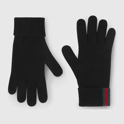 Gucci Wool Gloves With Web In Black