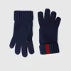 Gucci Wool Gloves With Web In Blue