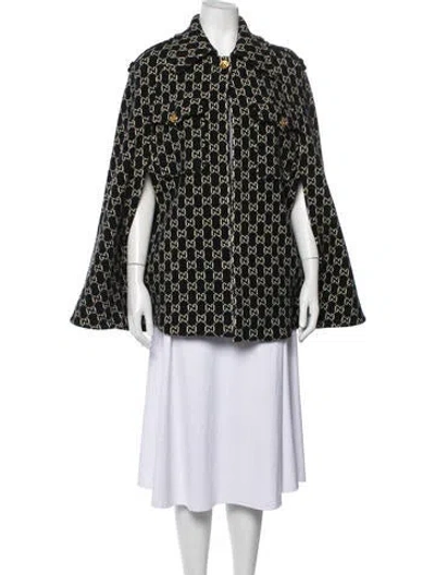 Pre-owned Gucci Wool Graphic Print Cape In Black