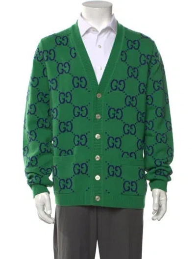 Pre-owned Gucci Wool Graphic Print Cardigan In Green