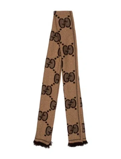 Pre-owned Gucci Wool Graphic Print Scarf In Brown